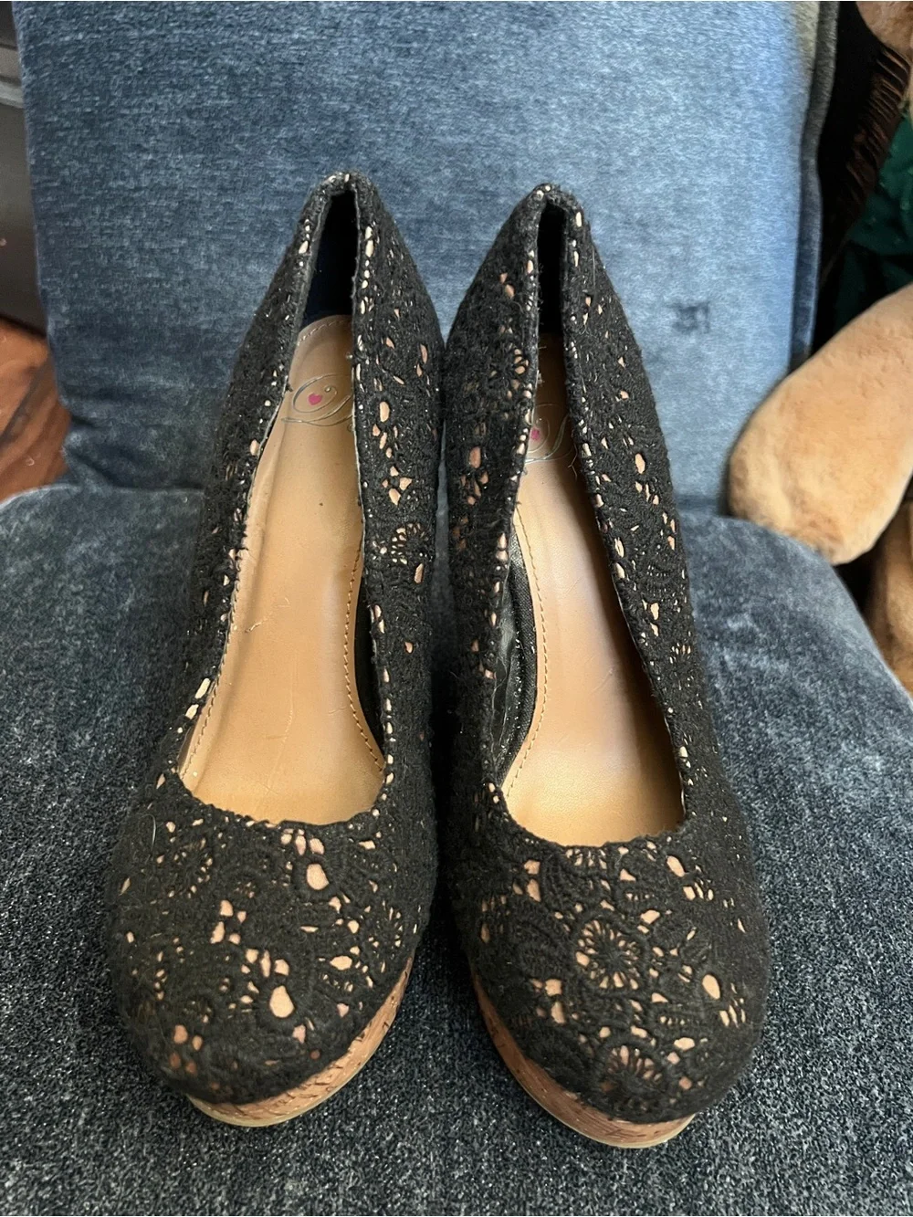 torrid Black Lace Platform Pumps with Nude Underlay